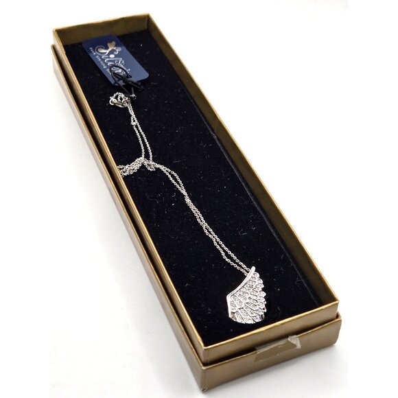 Simply Silver Sterling Angel Wing with Pave crystals new with tags in box - Picture 2 of 4
